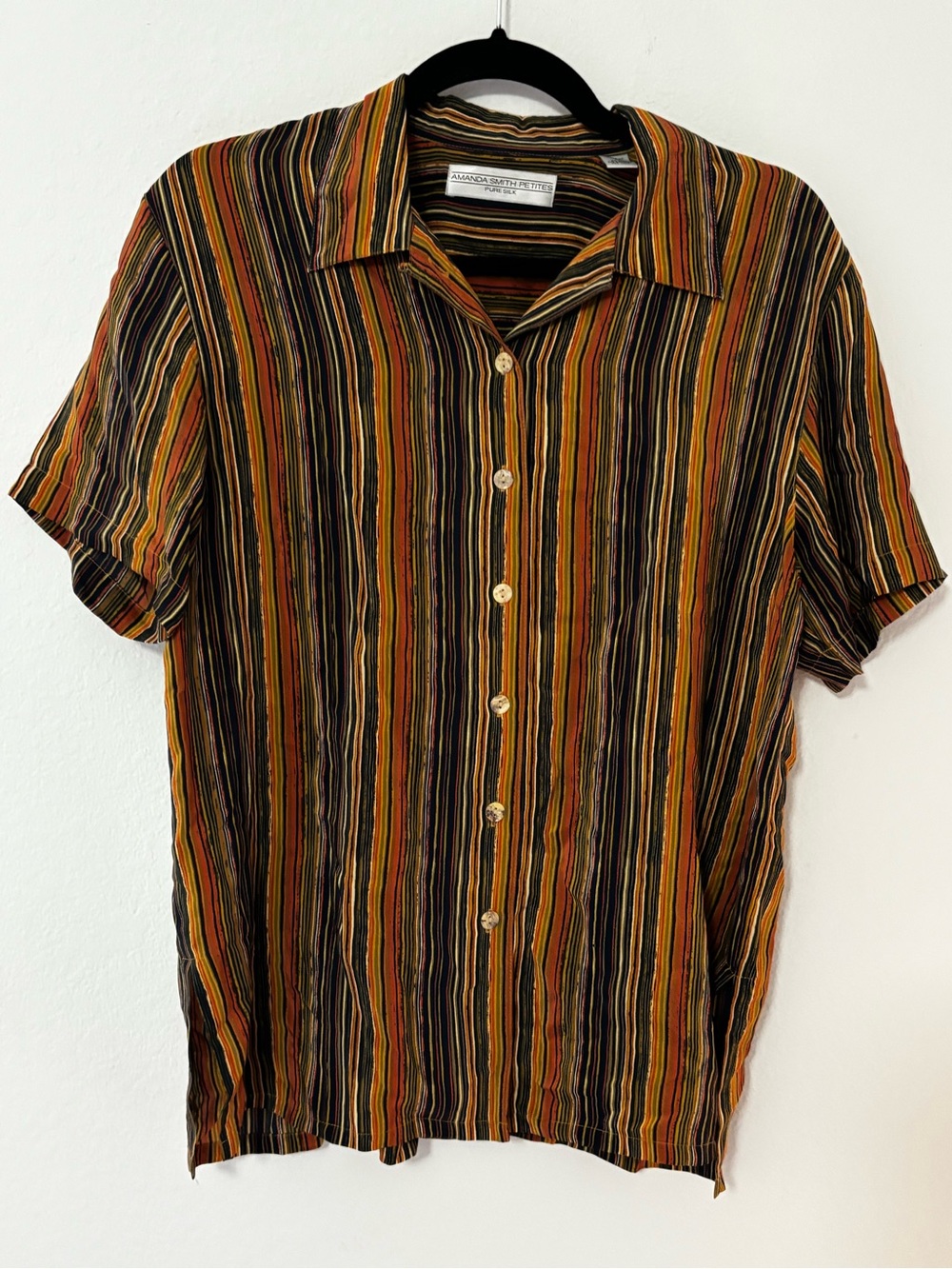 Amanda Smith Petites 100% Silk Striped Button Up Shirt Sz 8P